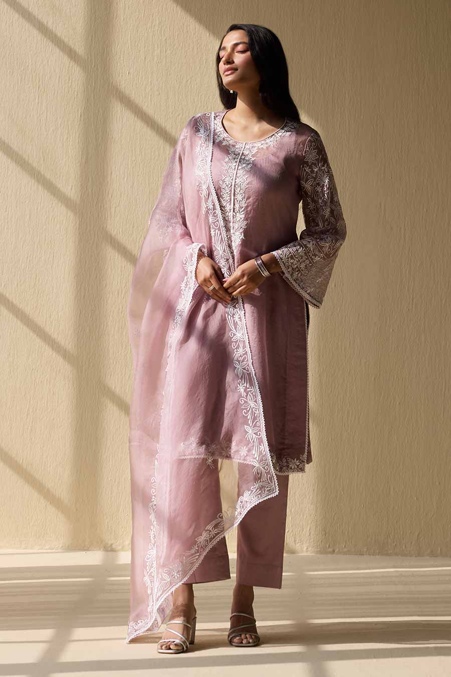 Lavender Embroidered Kurta Set