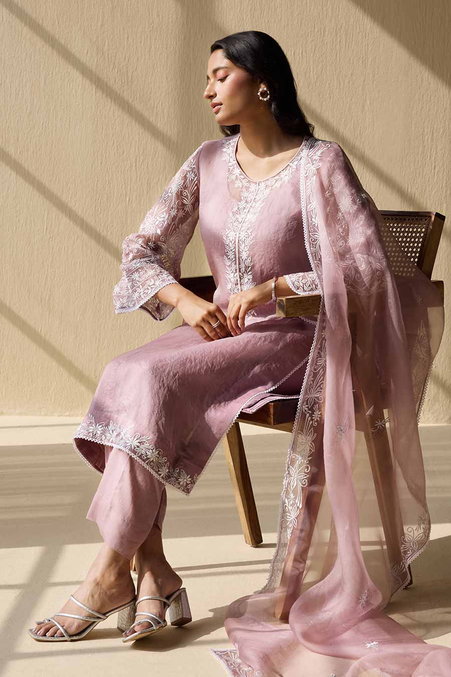 Lavender Embroidered Kurta Set