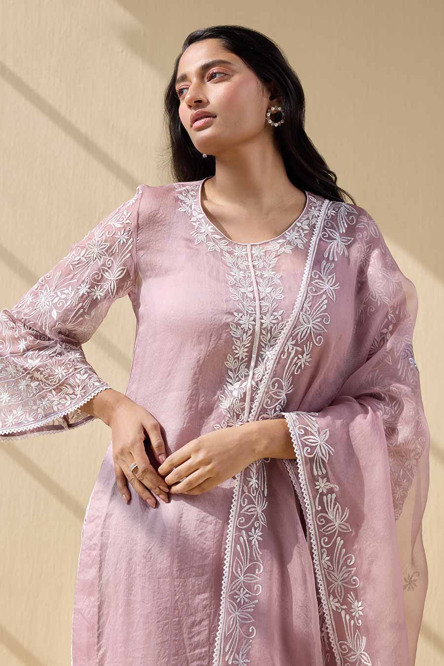 Lavender Embroidered Kurta Set