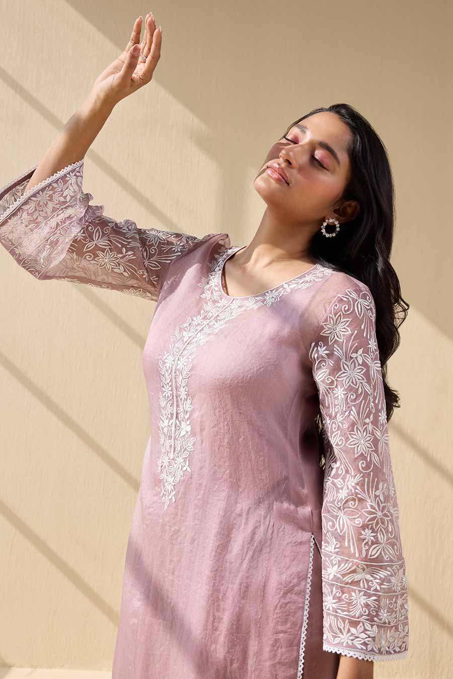 Lavender Embroidered Kurta Set