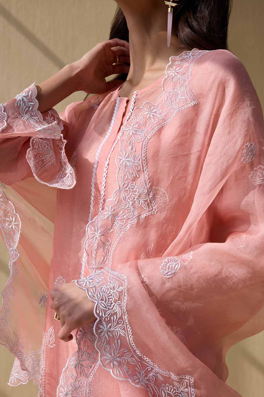 Summer Pink Embroidered Kurta Set