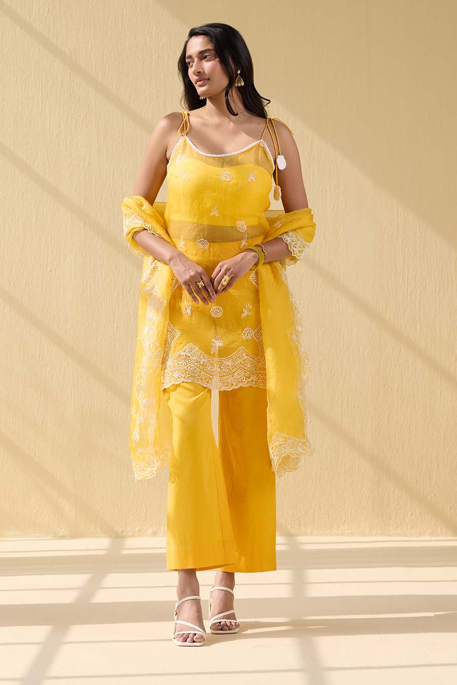 Yellow Embroidered Short Kurta Set