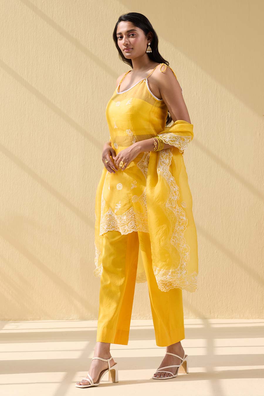 Yellow Embroidered Short Kurta Set