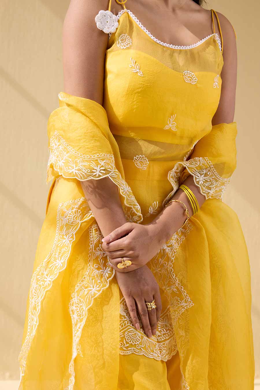 Yellow Embroidered Short Kurta Set