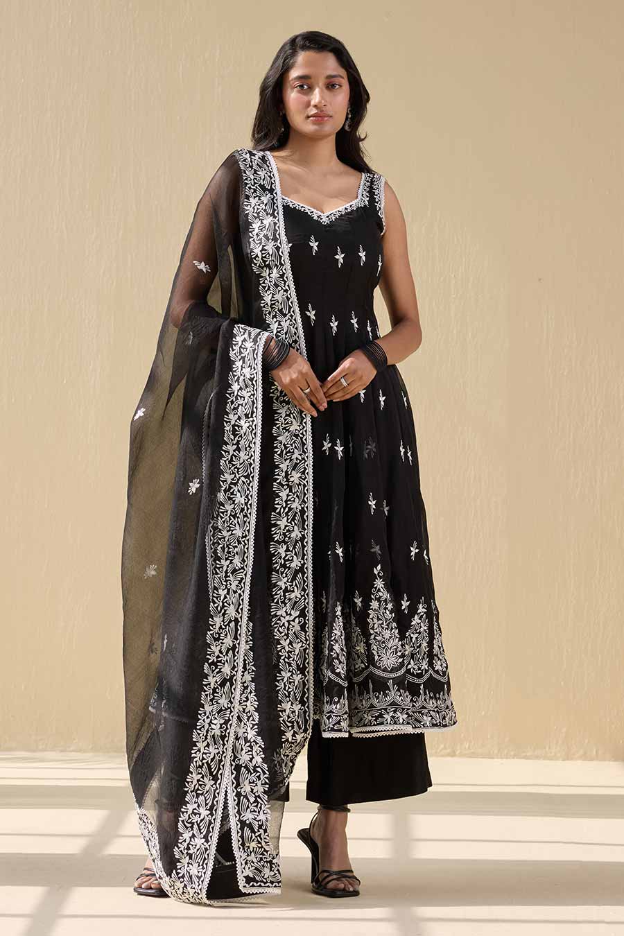 Black Embroidered Anarkali Set