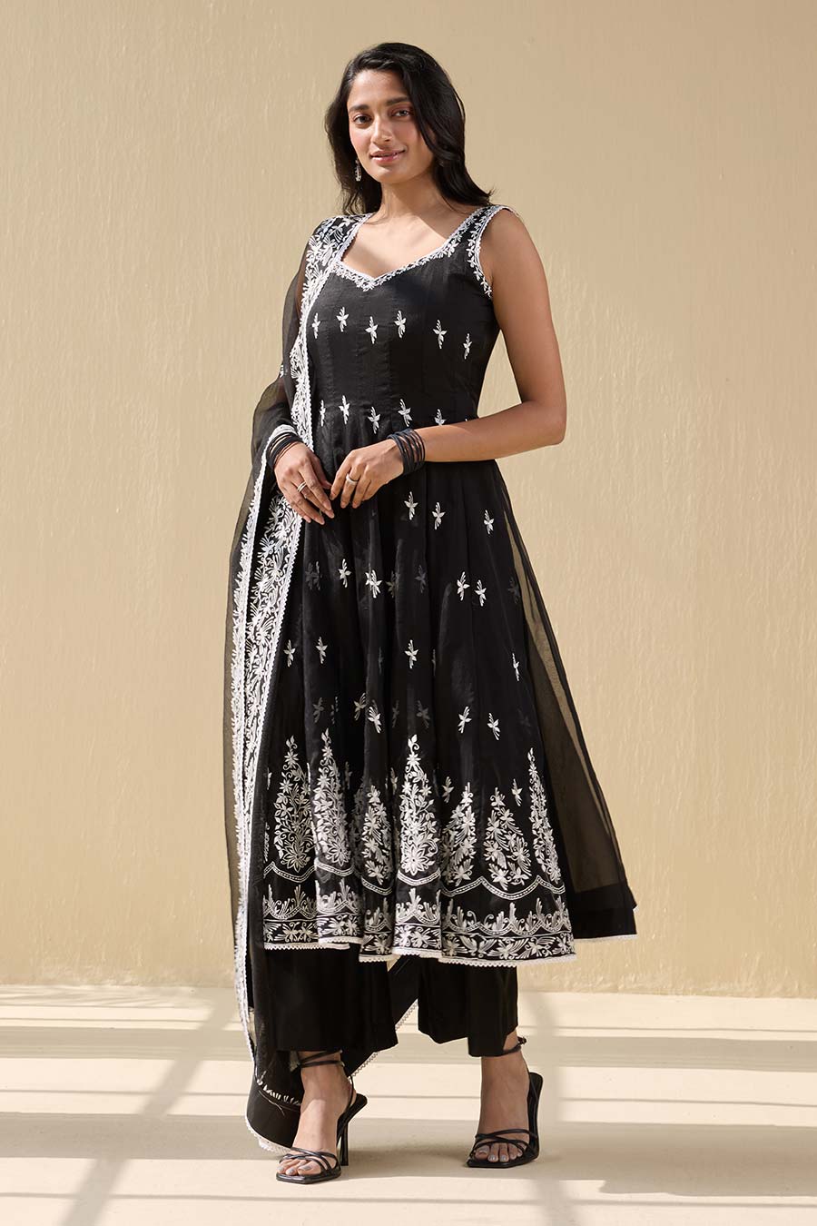 Black Embroidered Anarkali Set