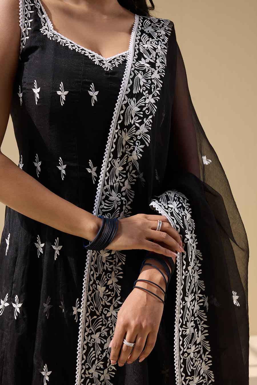 Black Embroidered Anarkali Set