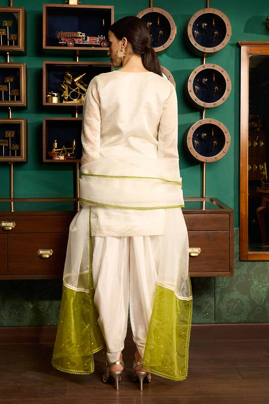 Off-White Embroidered Chanderi Silk Kurta Set