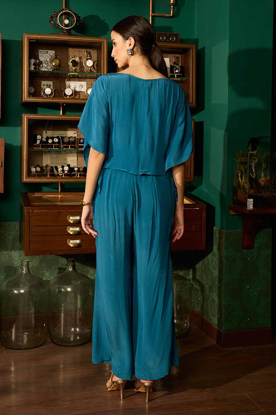 Blue Embroidered Kaftan Top & Pant Co-Ord Set