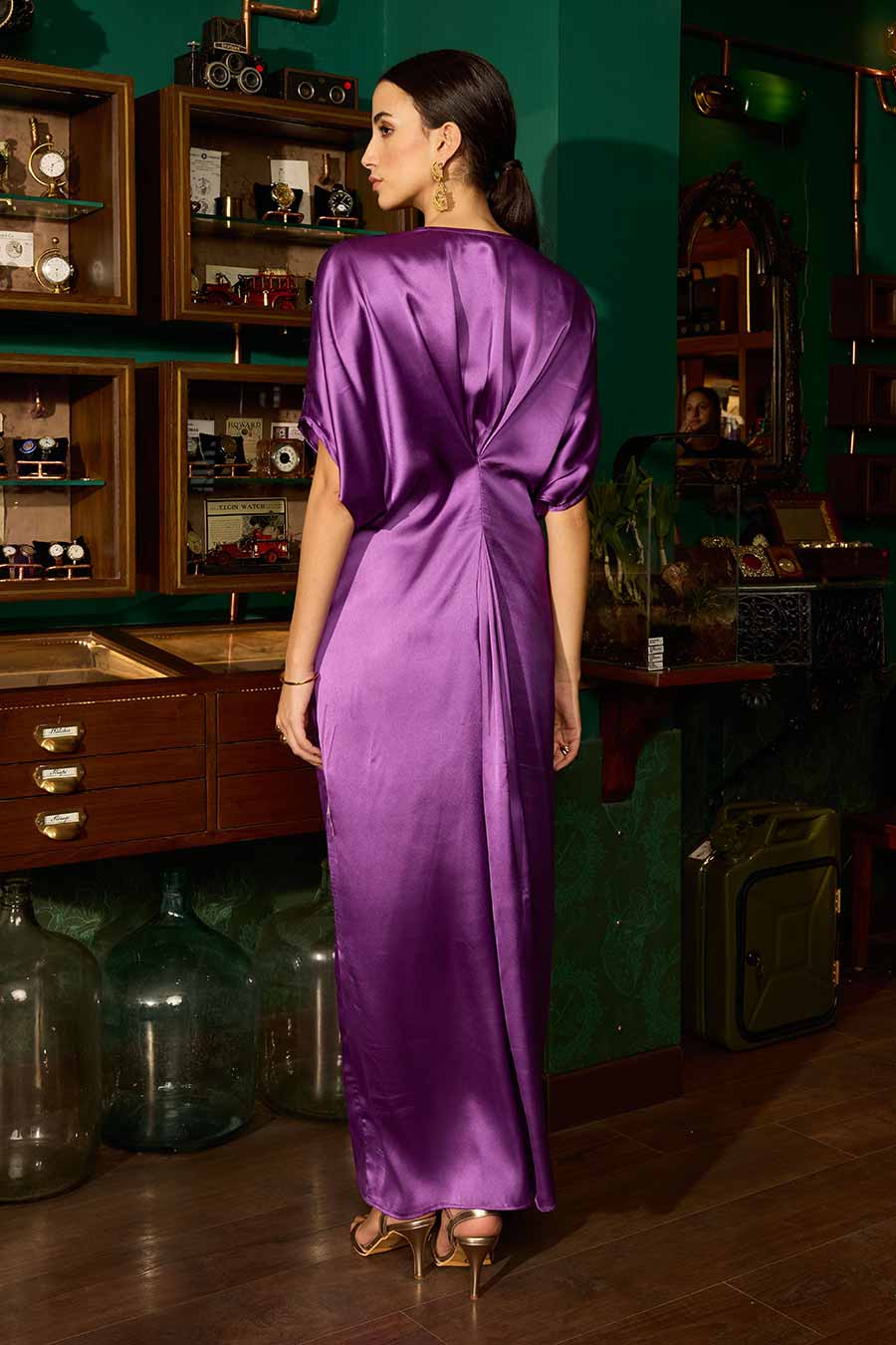 Purple Embroidered Heart Motif Kaftan Long Dress