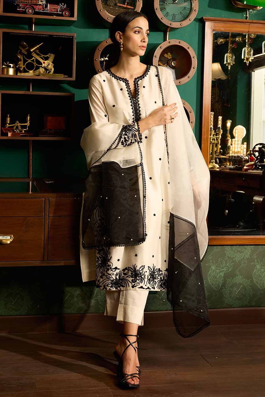 White Embroidered Chanderi Silk Kurta Set