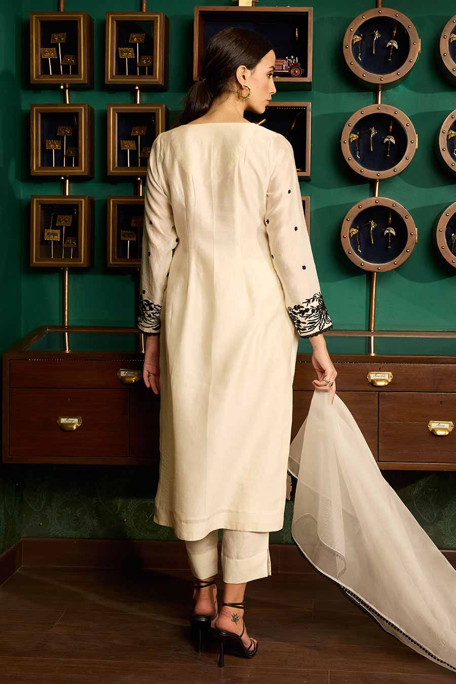White Embroidered Chanderi Silk Kurta Set