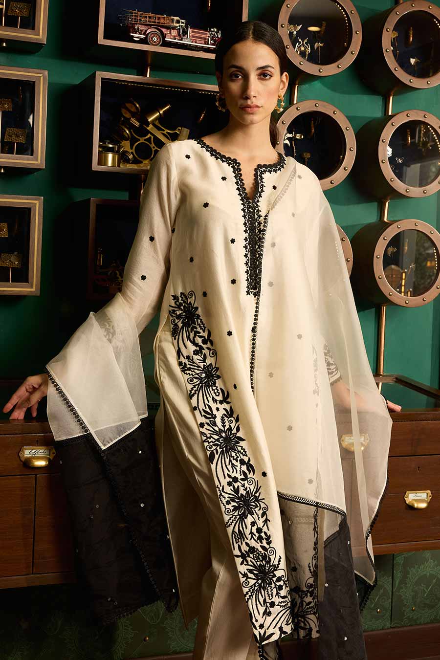 White Embroidered Chanderi Silk Kurta Set