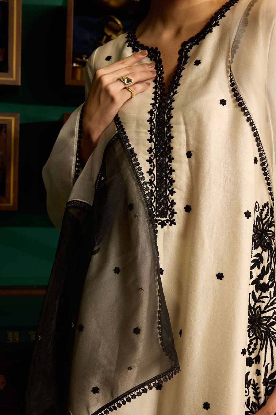 White Embroidered Chanderi Silk Kurta Set