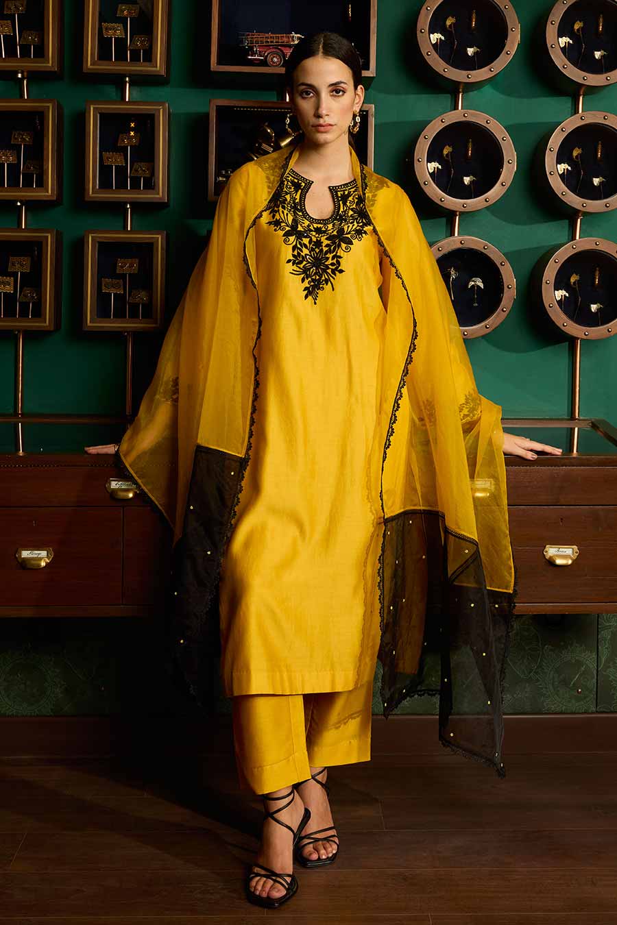 Yellow Embroidered Chanderi Silk Kurta Set