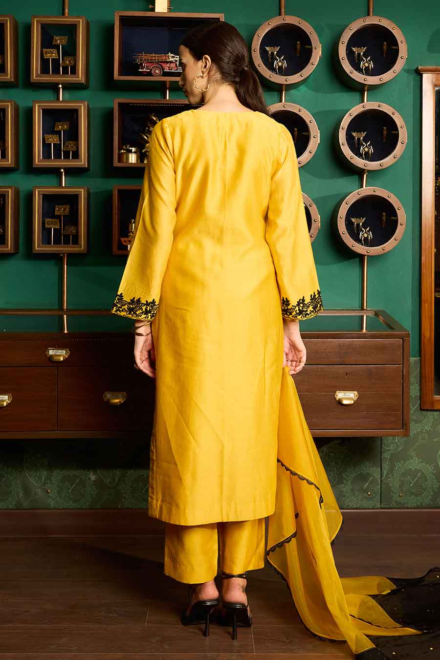 Yellow Embroidered Chanderi Silk Kurta Set