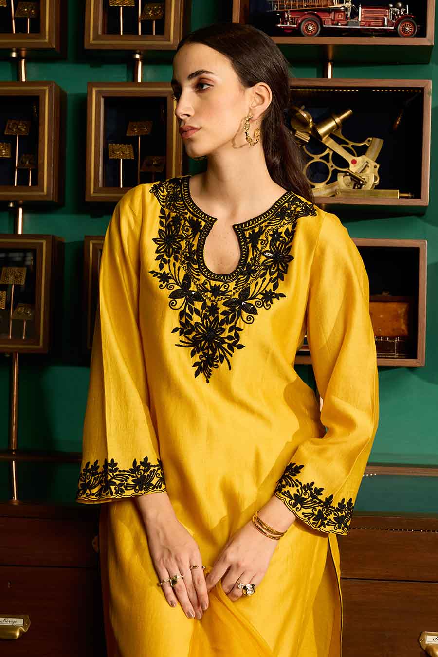 Yellow Embroidered Chanderi Silk Kurta Set