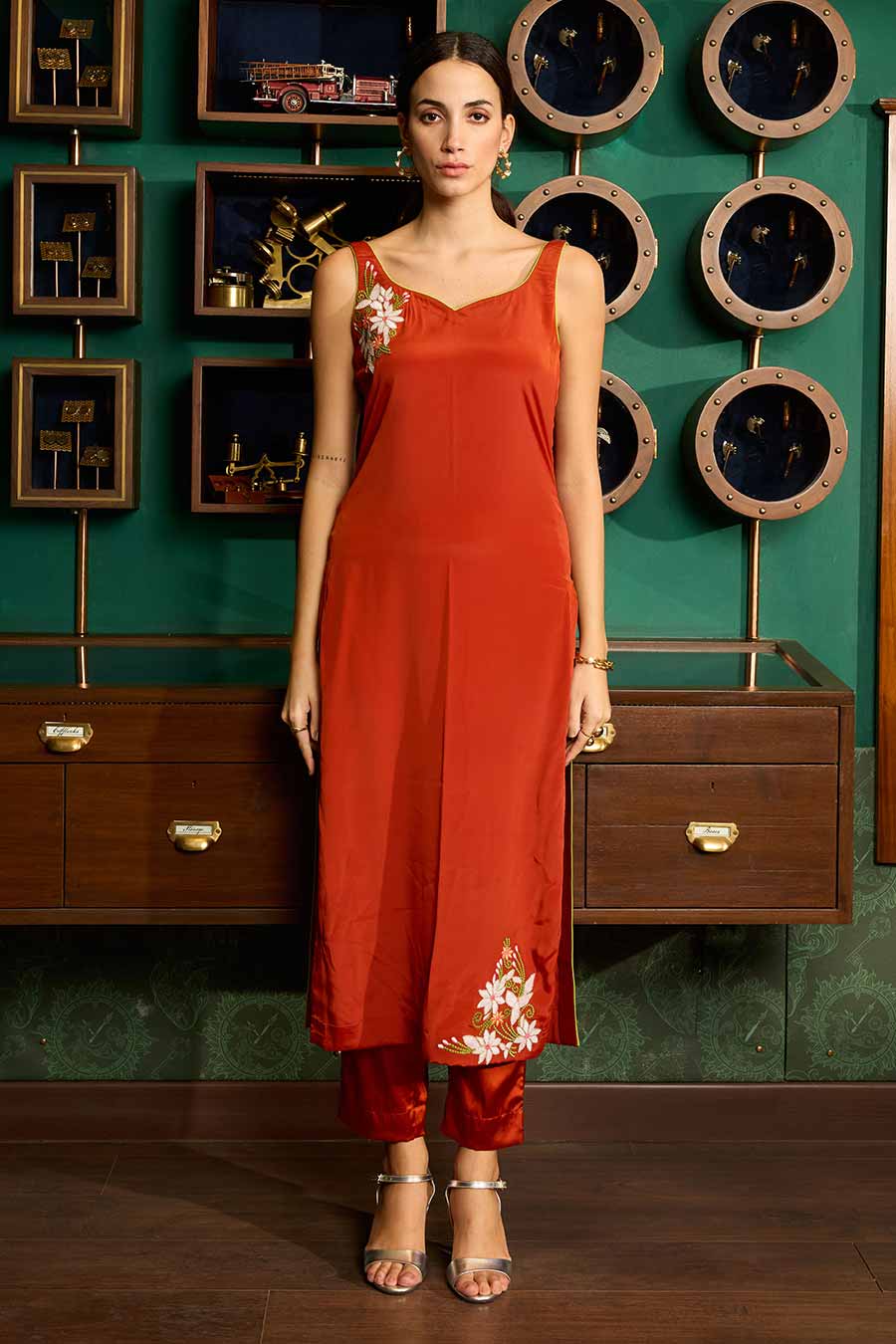 Red Embroidered Kurta Set