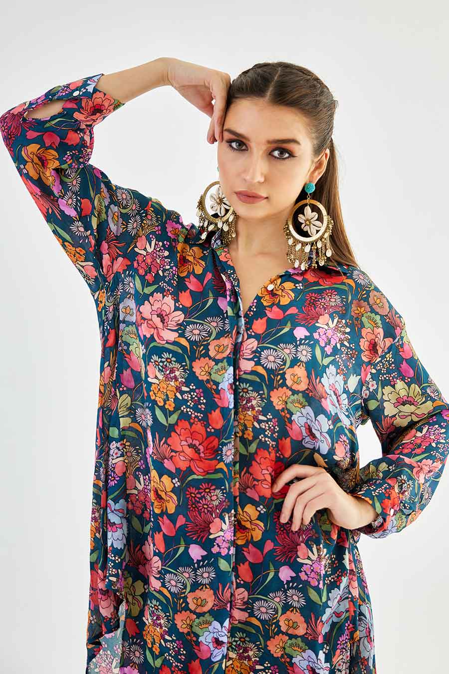Big Blue Floral Printed Indie Shirt & Pant Set