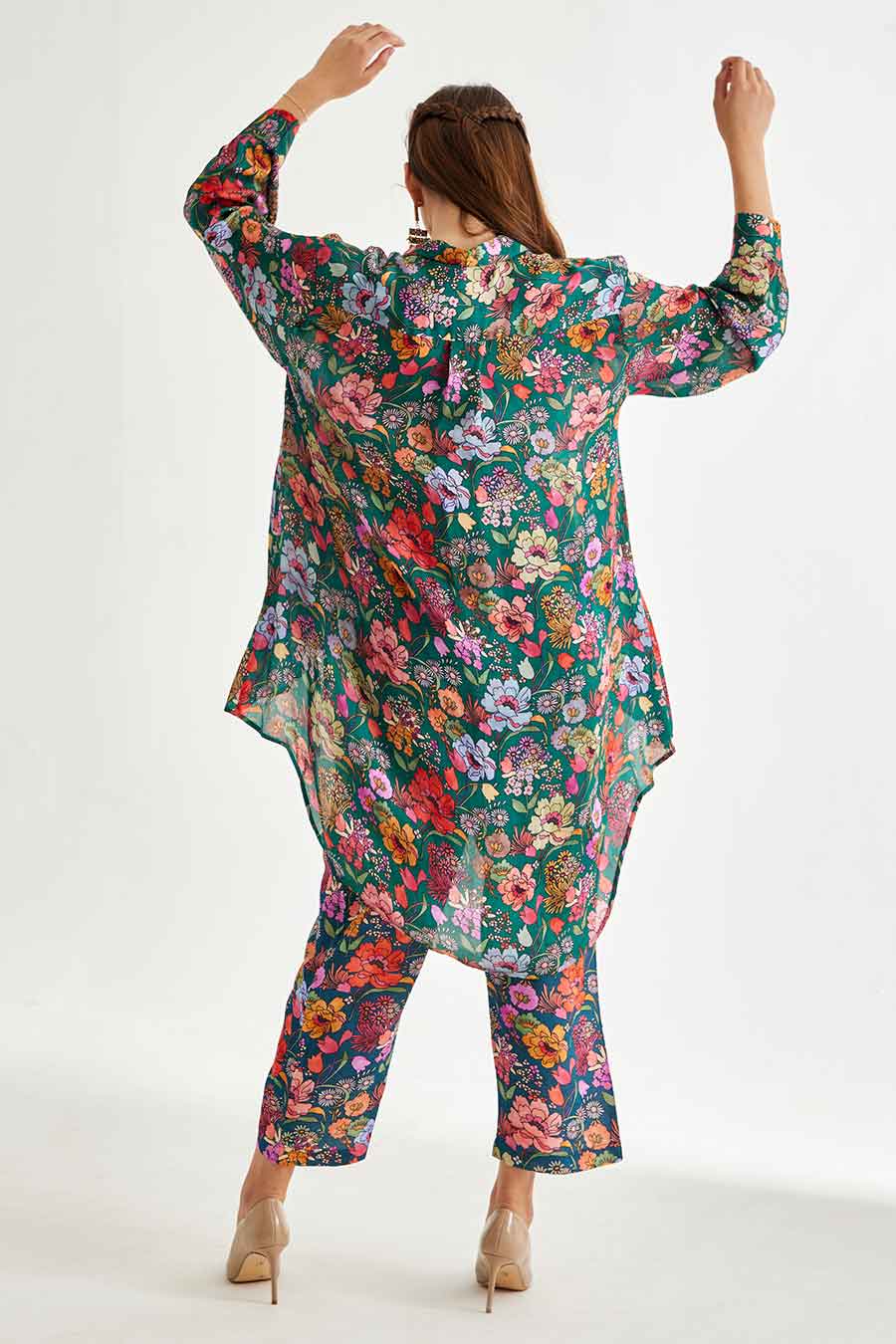 Big Green Floral Printed Indie Shirt & Pant Set