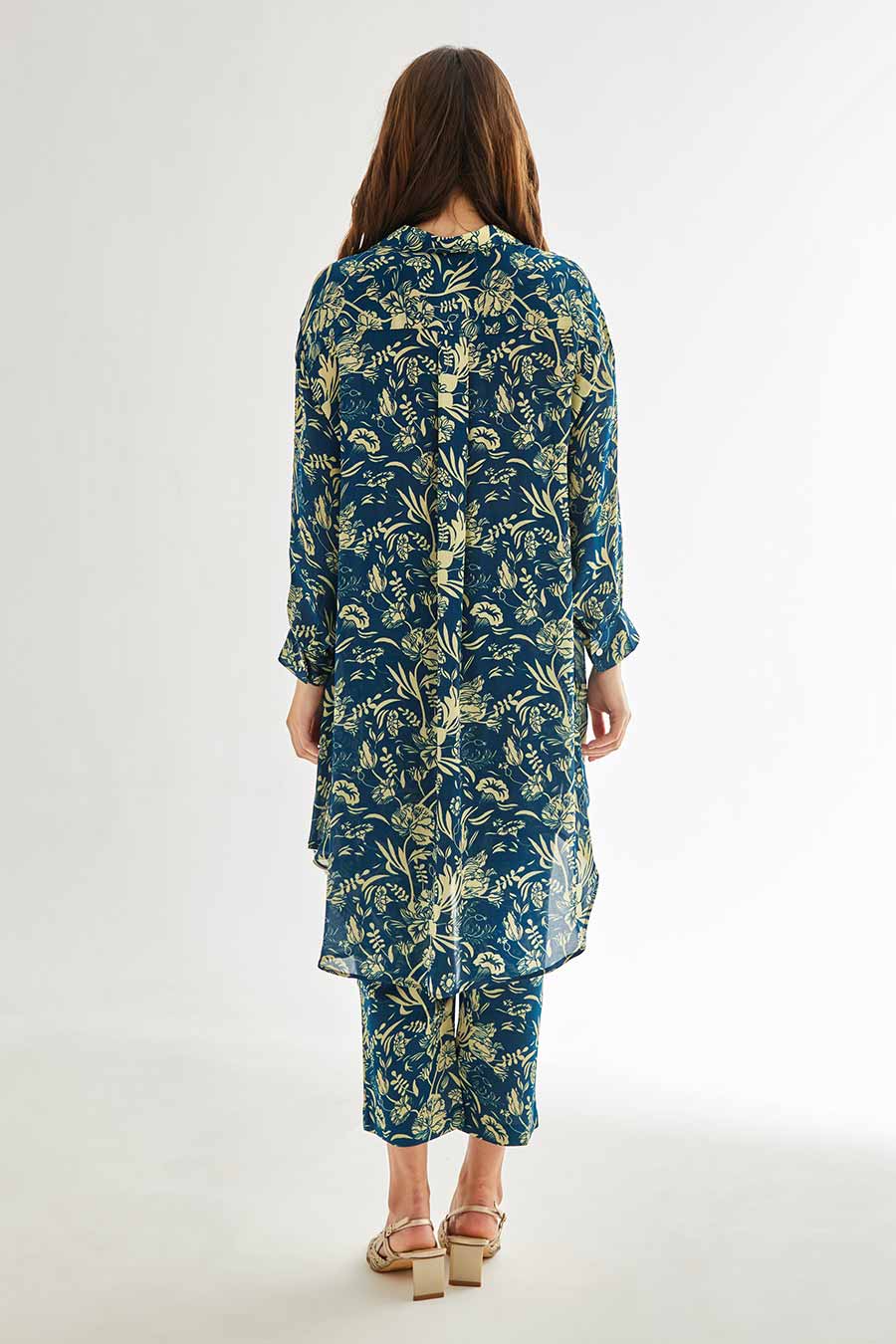 Small Blue Floral Printed Indie Shirt & Pant Set