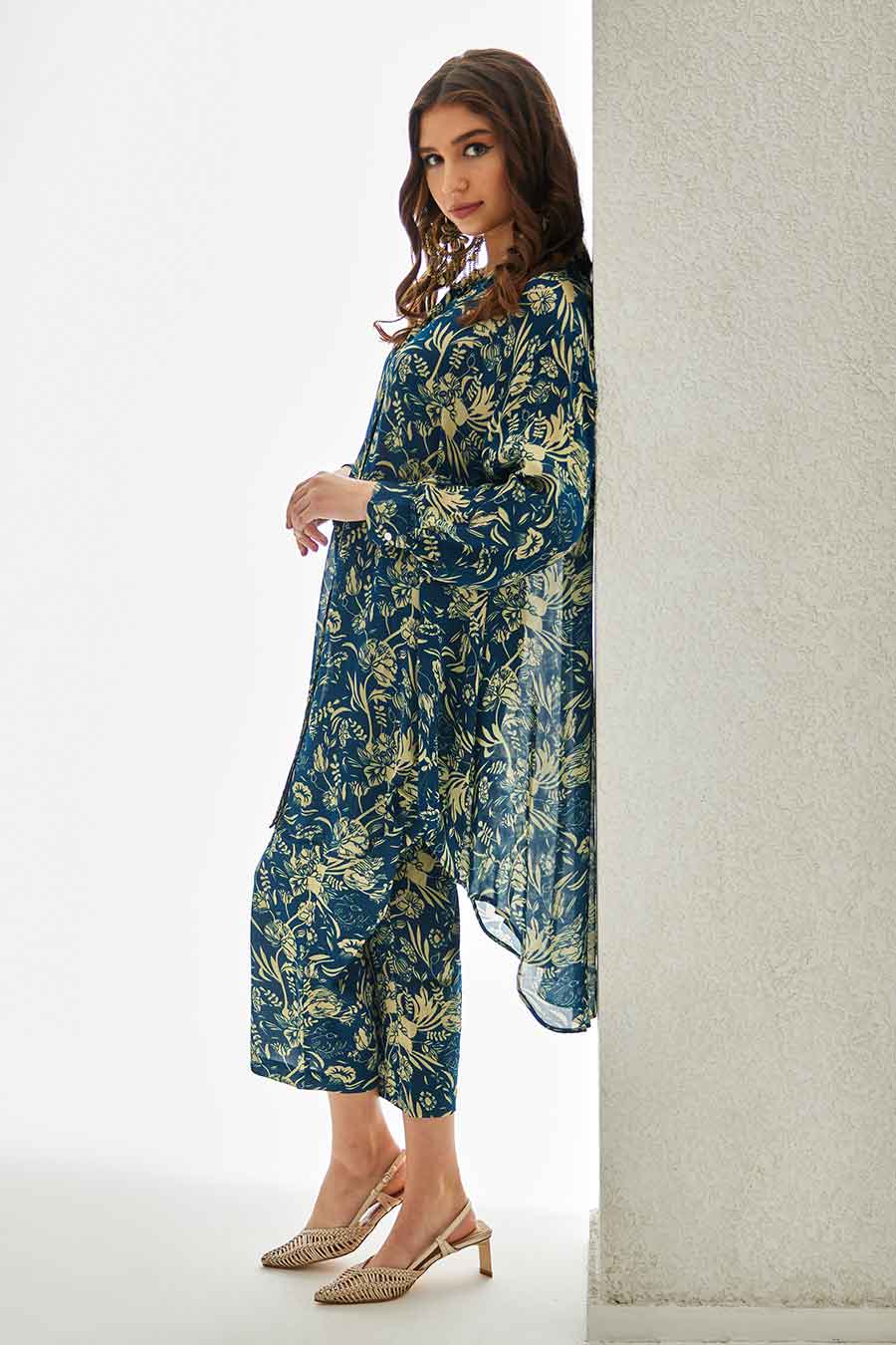 Small Blue Floral Printed Indie Shirt & Pant Set