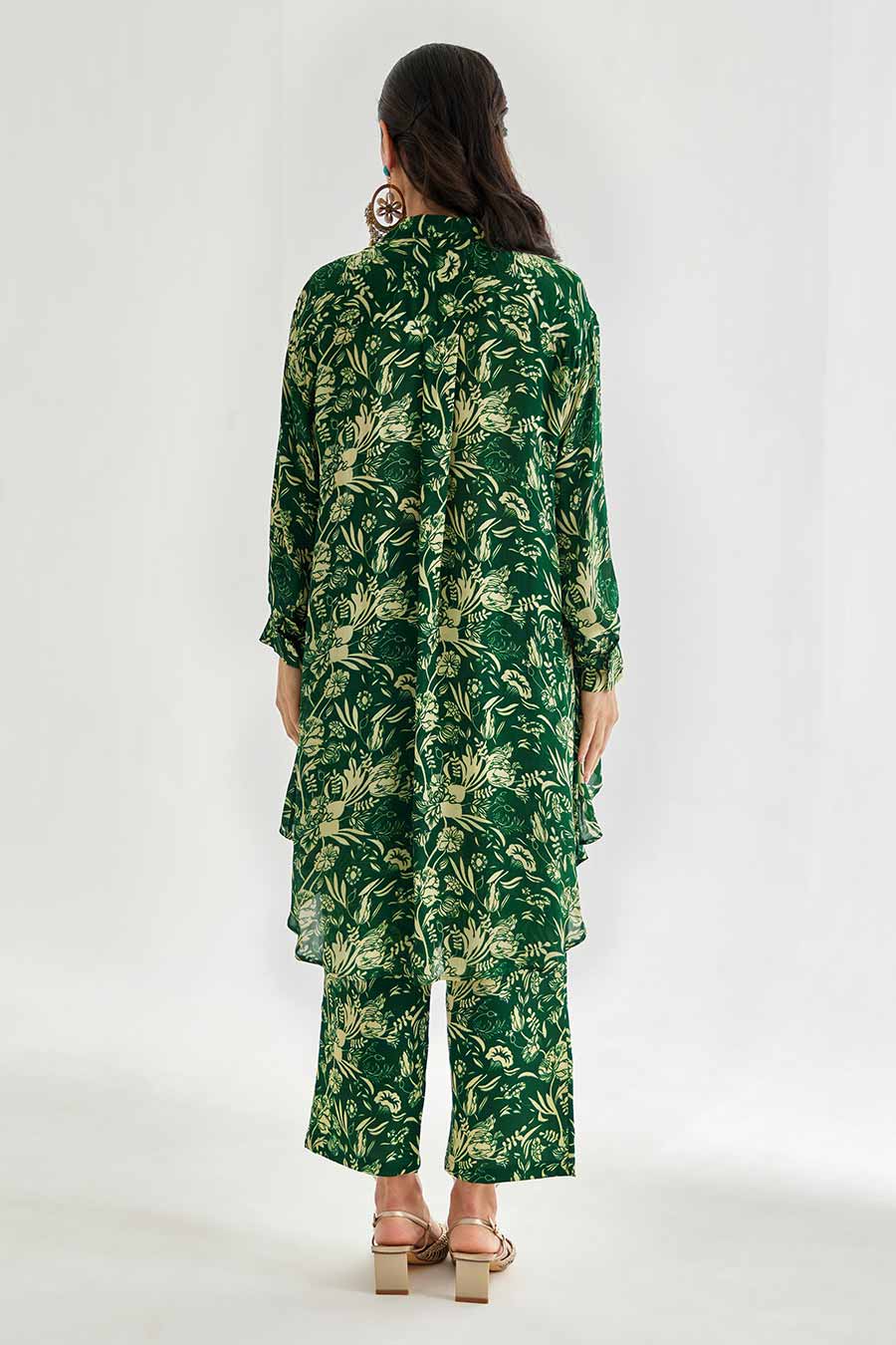 Small Green Floral Printed Indie Shirt & Pant Set