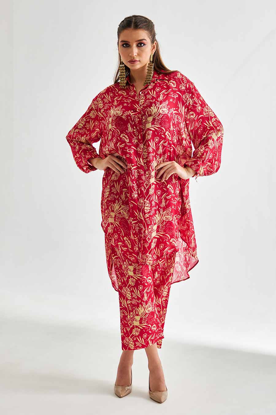 Small Pink Floral Printed Indie Shirt & Pant Set