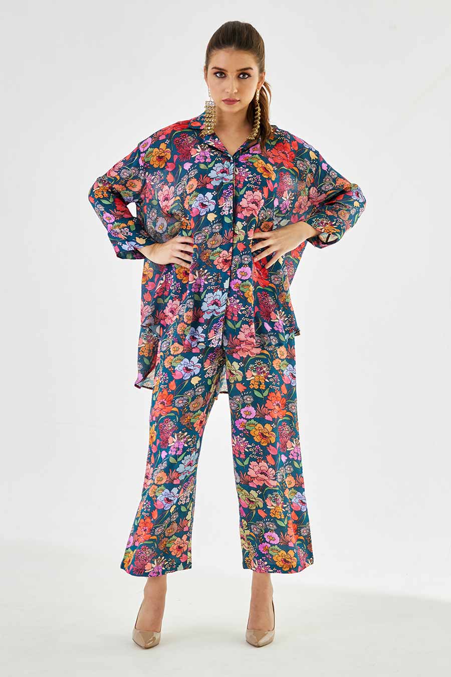 Big Blue Floral Printed MJ Shirt & Pant Set