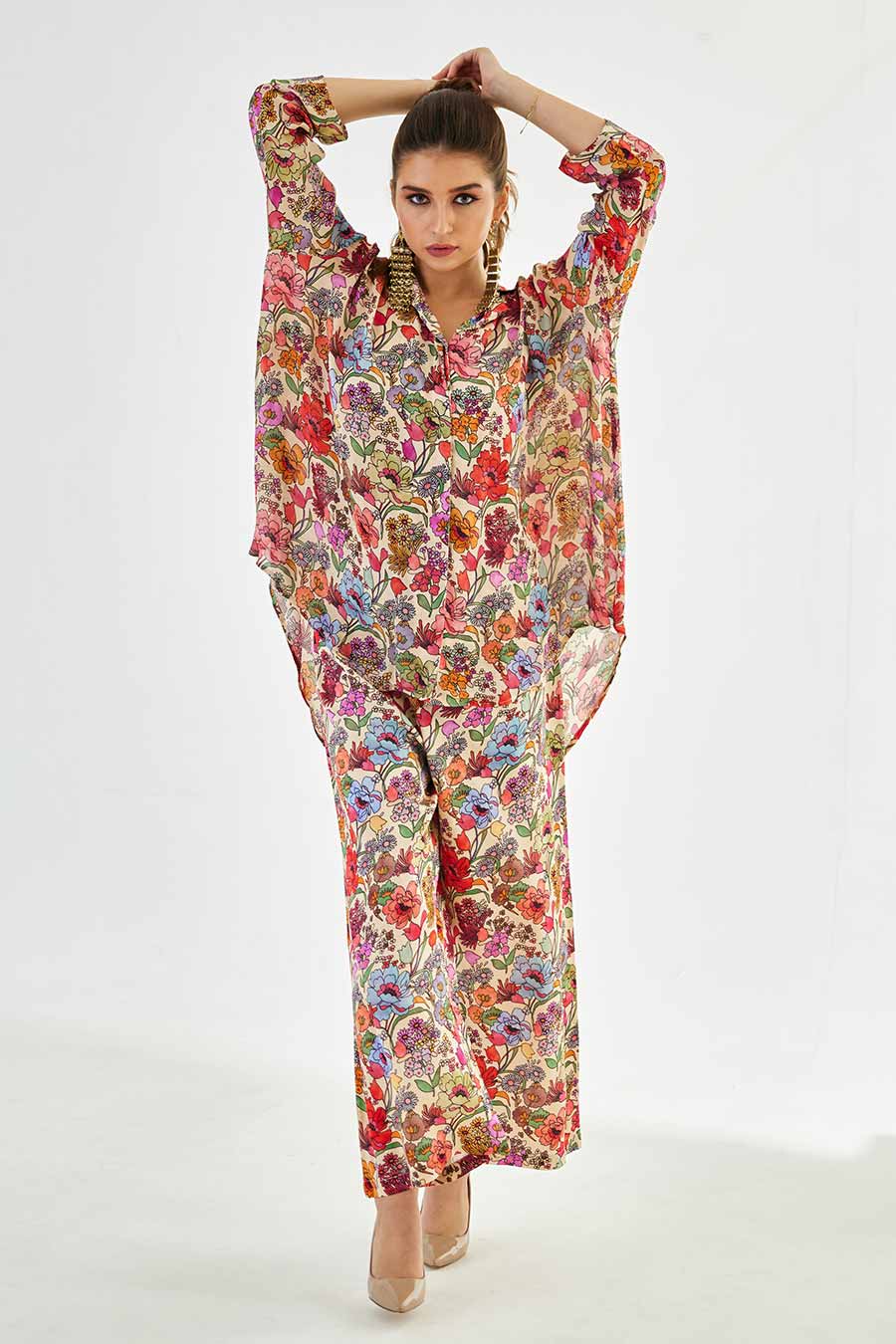 Big White Floral Printed MJ Shirt & Pant Set