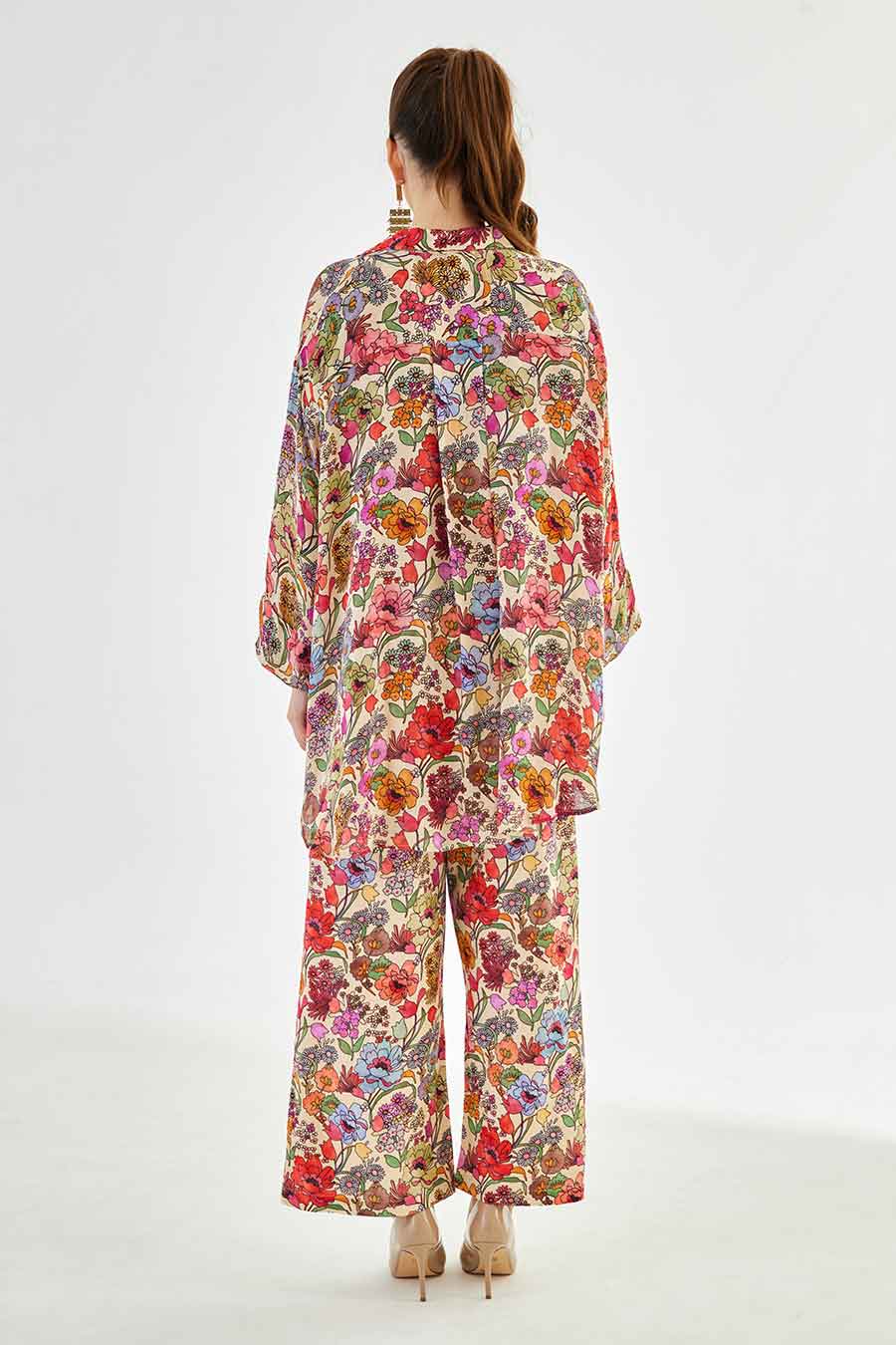 Big White Floral Printed MJ Shirt & Pant Set