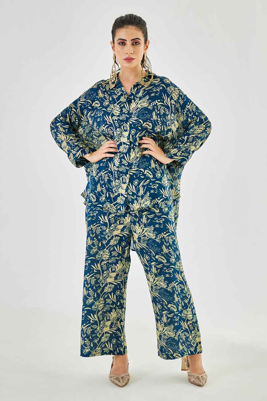 Small Blue Floral Printed MJ Shirt & Pant Set