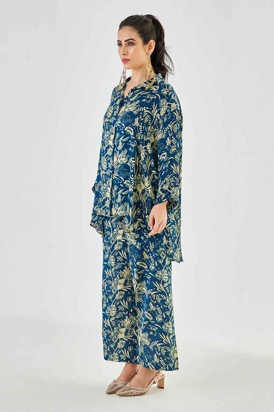 Small Blue Floral Printed MJ Shirt & Pant Set