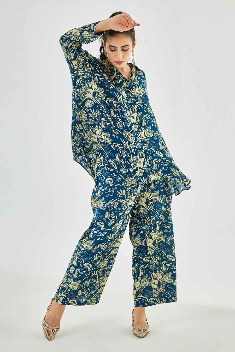 Small Blue Floral Printed MJ Shirt & Pant Set