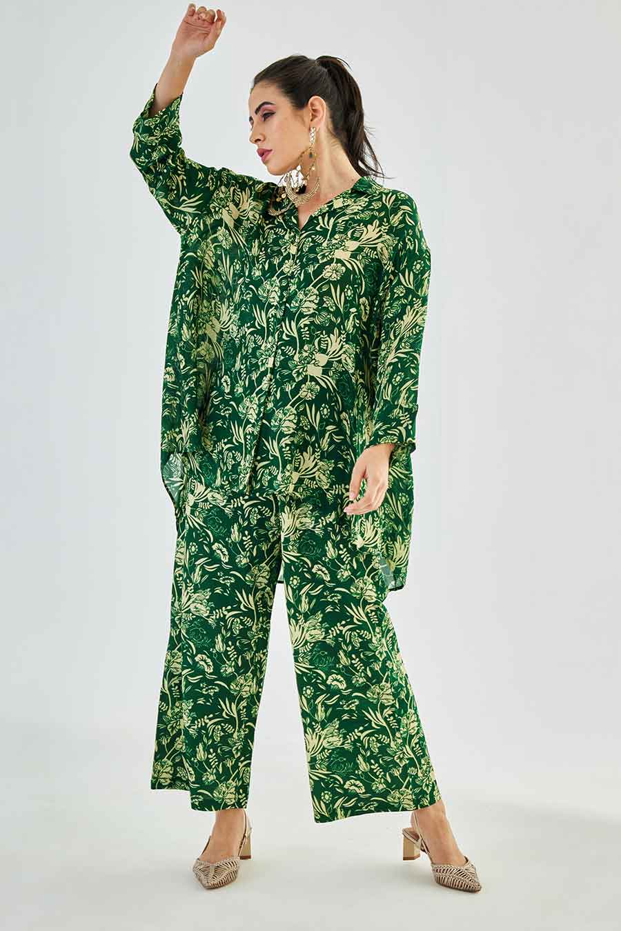 Small Green Floral Printed MJ Shirt & Pant Set