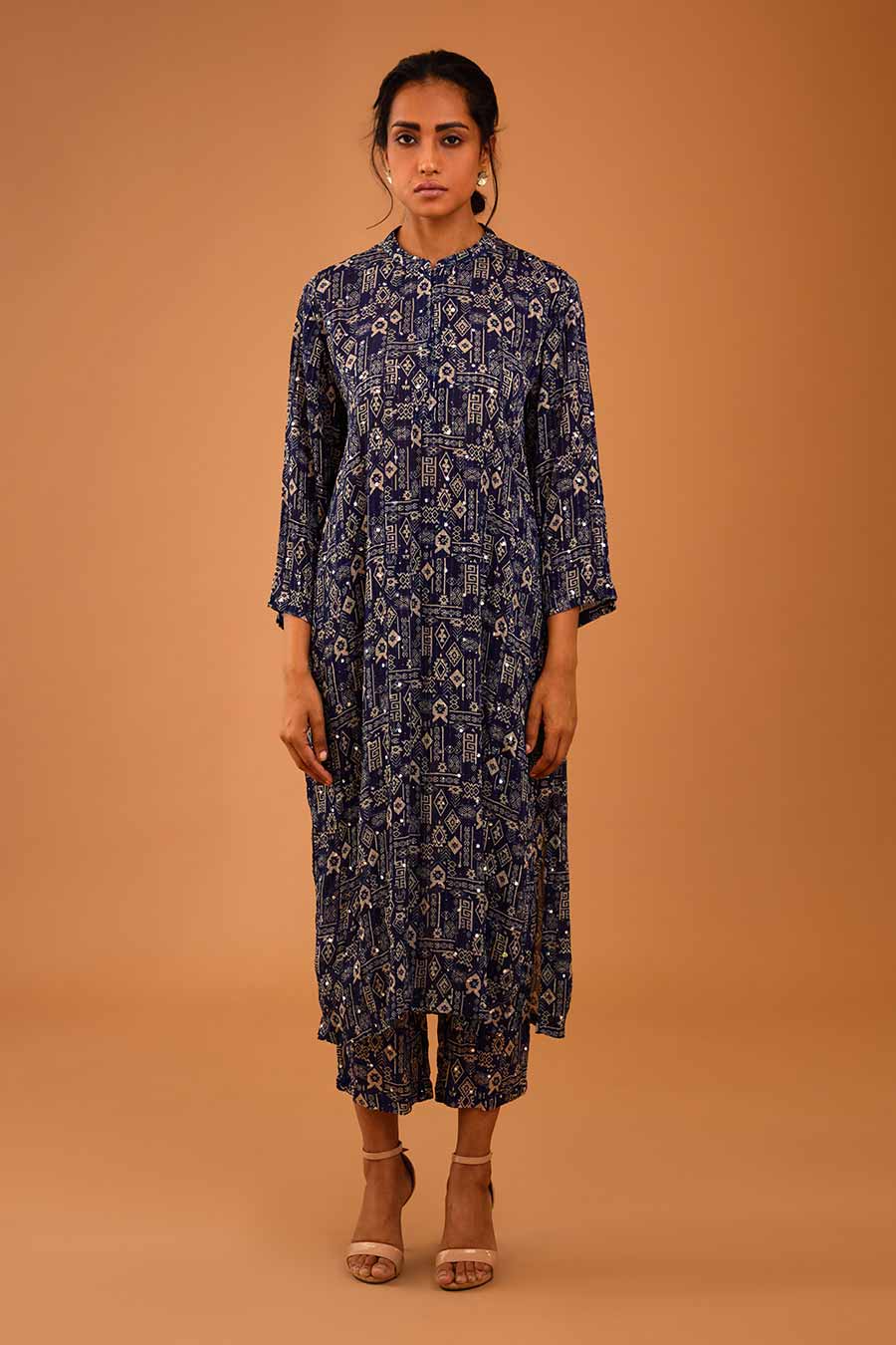 Blue Mirror Work Band Kurta & Pant Set