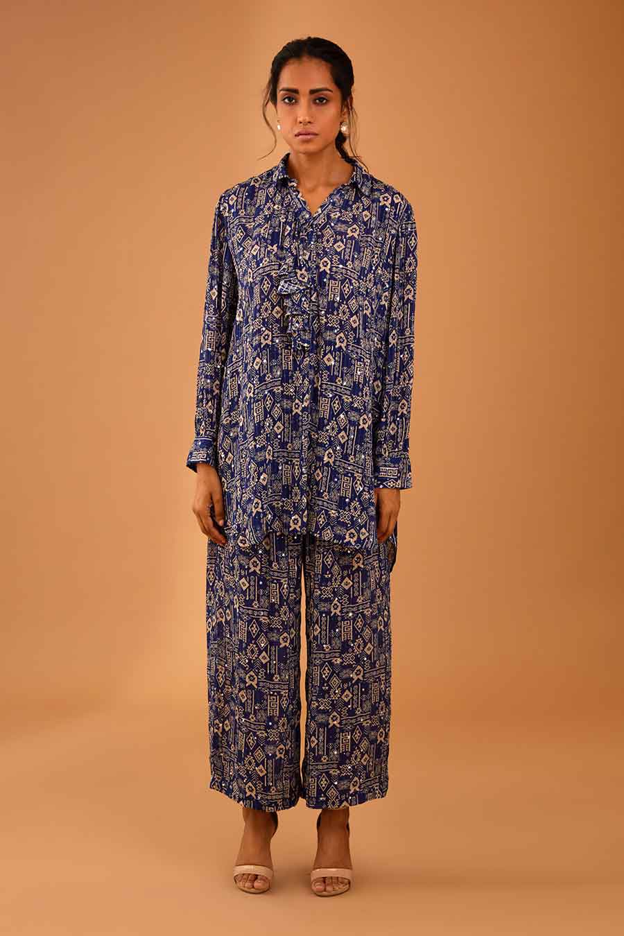 Blue Mirror Work Bella Shirt & Pant Set