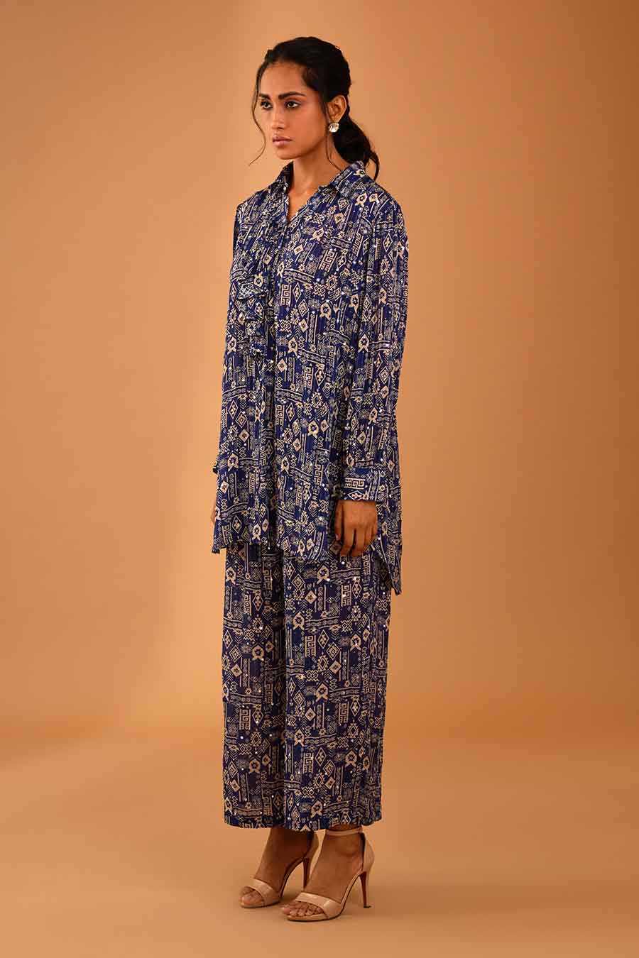 Blue Mirror Work Bella Shirt & Pant Set