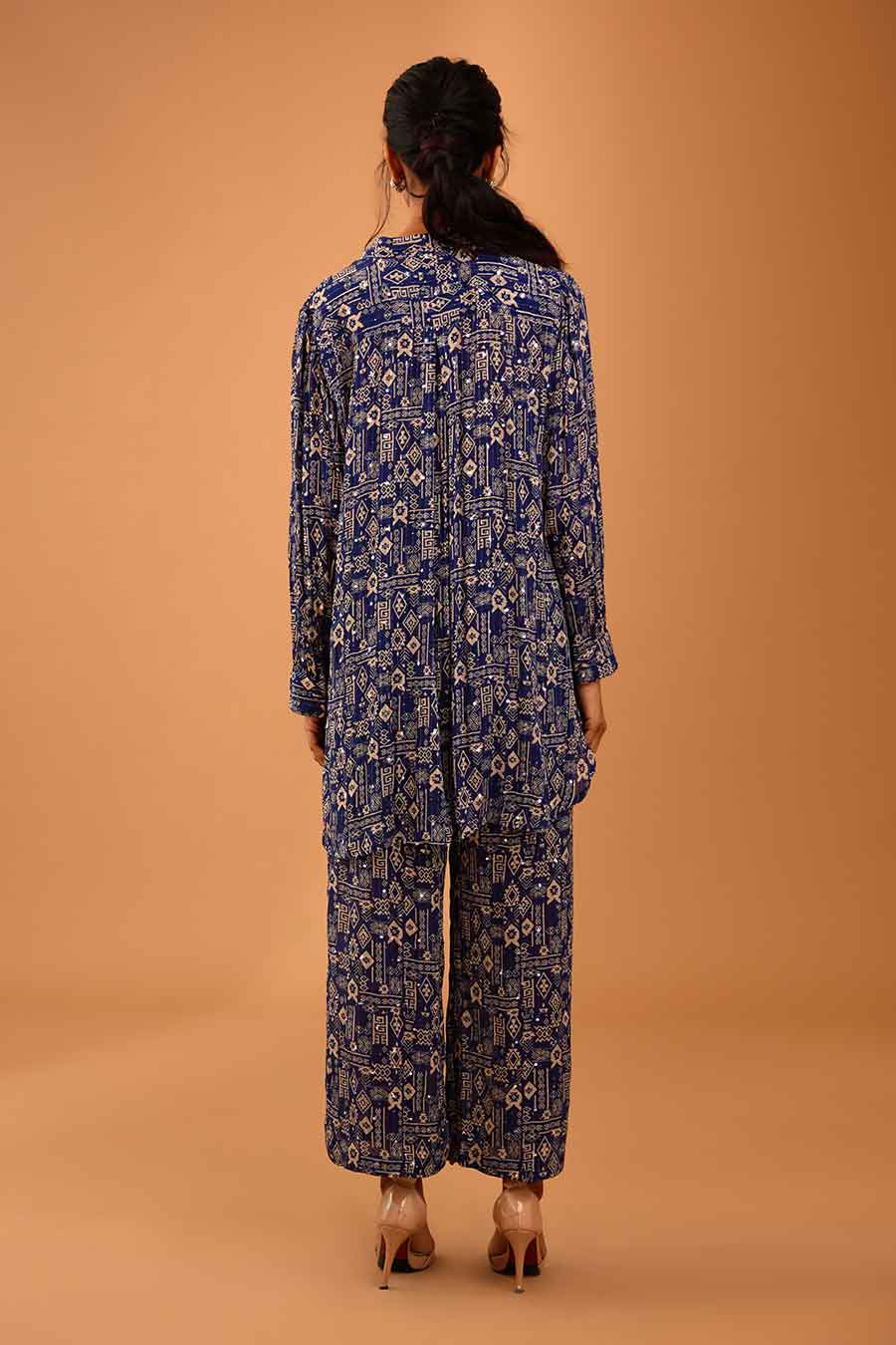 Blue Mirror Work Bella Shirt & Pant Set