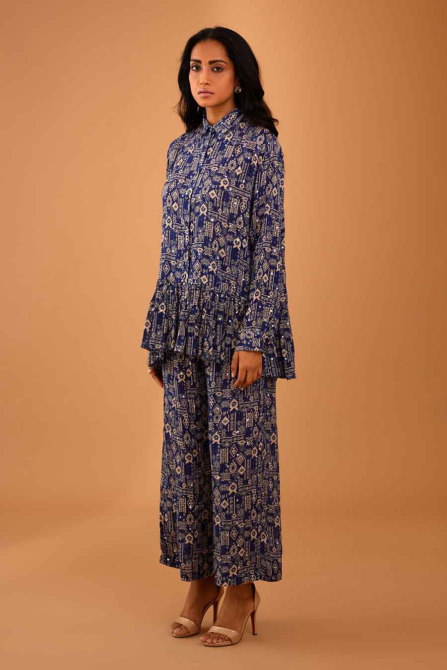Blue Mirror Work Emma Top & Pant Set