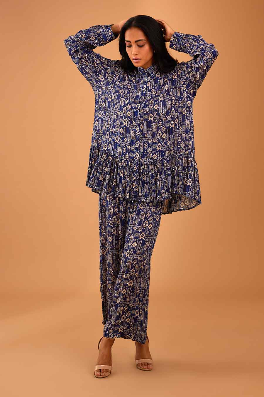 Blue Mirror Work Emma Top & Pant Set