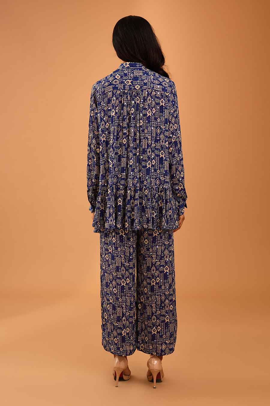 Blue Mirror Work Emma Top & Pant Set