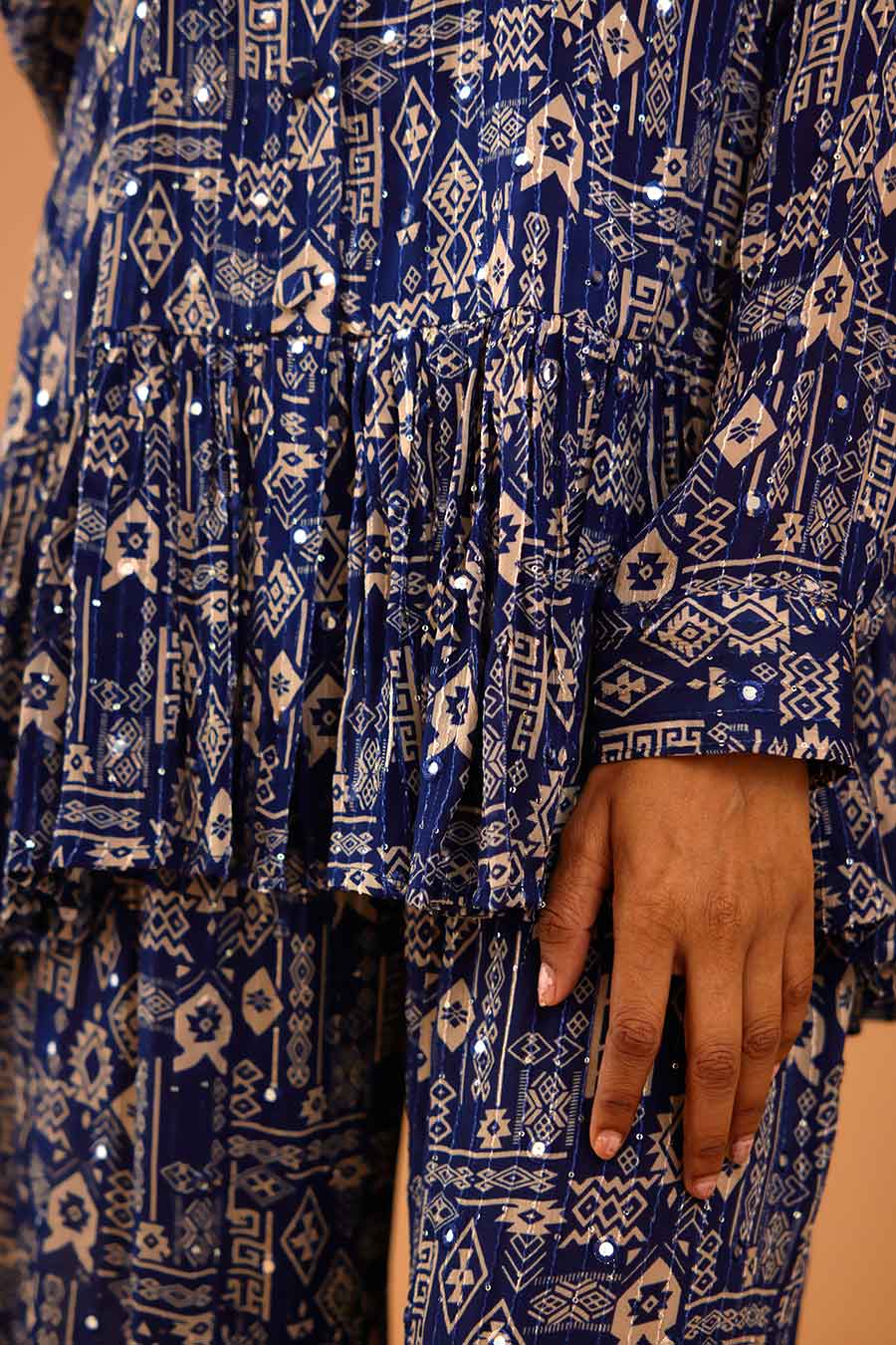Blue Mirror Work Emma Top & Pant Set