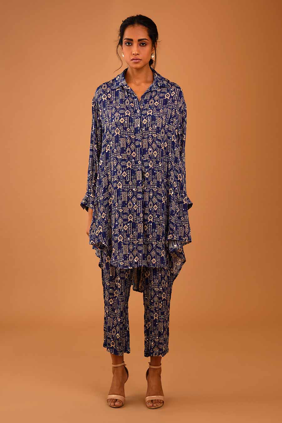 Blue Mirror Work Indie Shirt & Pant Set