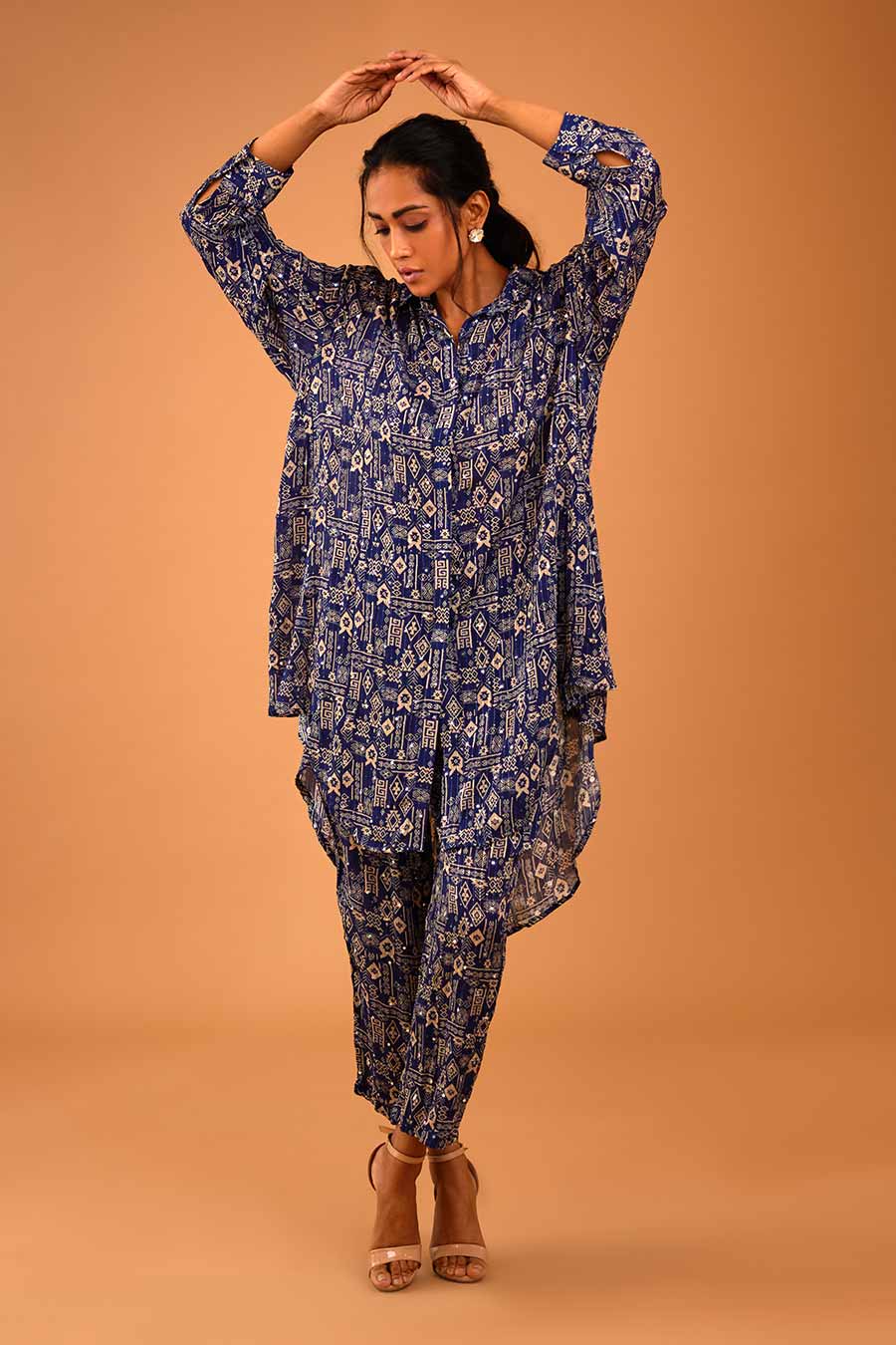 Blue Mirror Work Indie Shirt & Pant Set