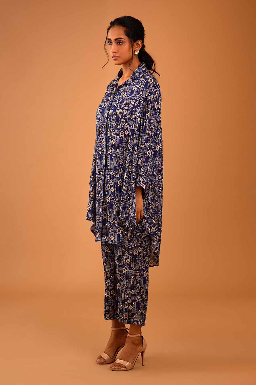 Blue Mirror Work Indie Shirt & Pant Set