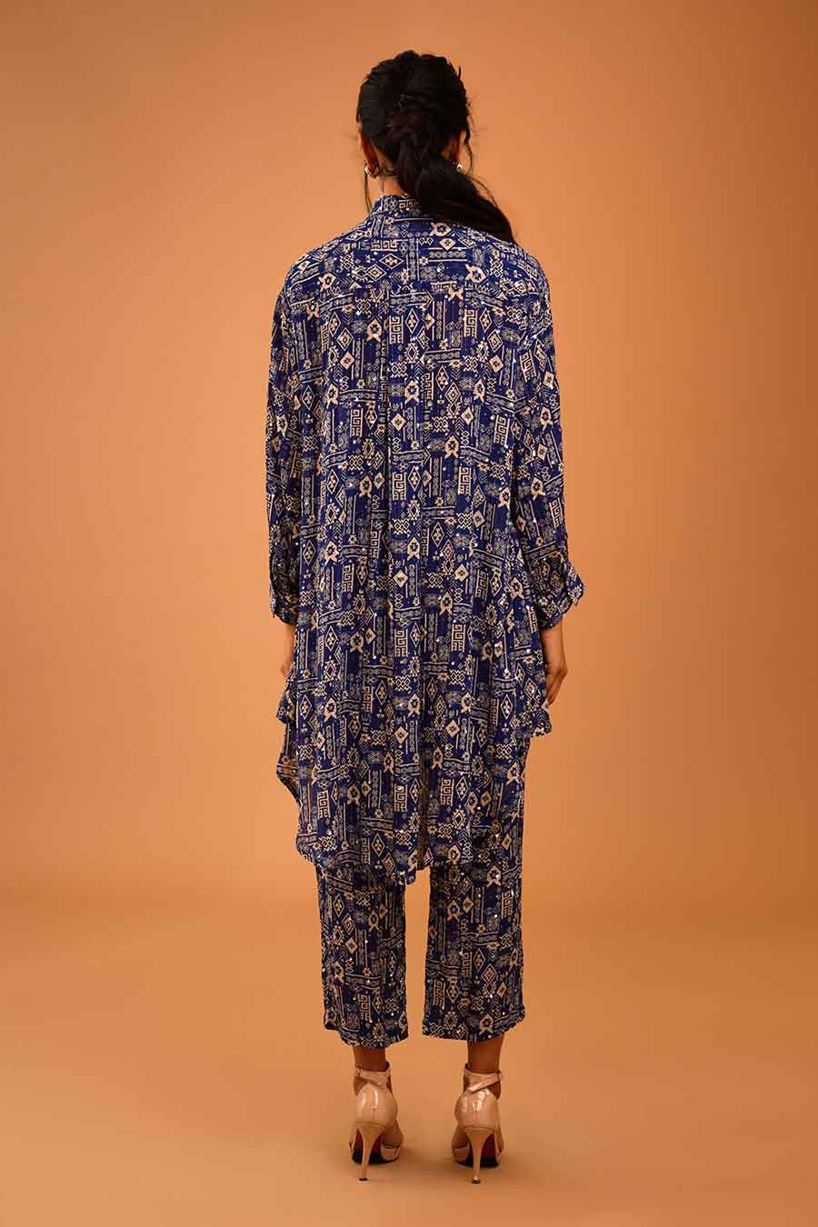 Blue Mirror Work Indie Shirt & Pant Set