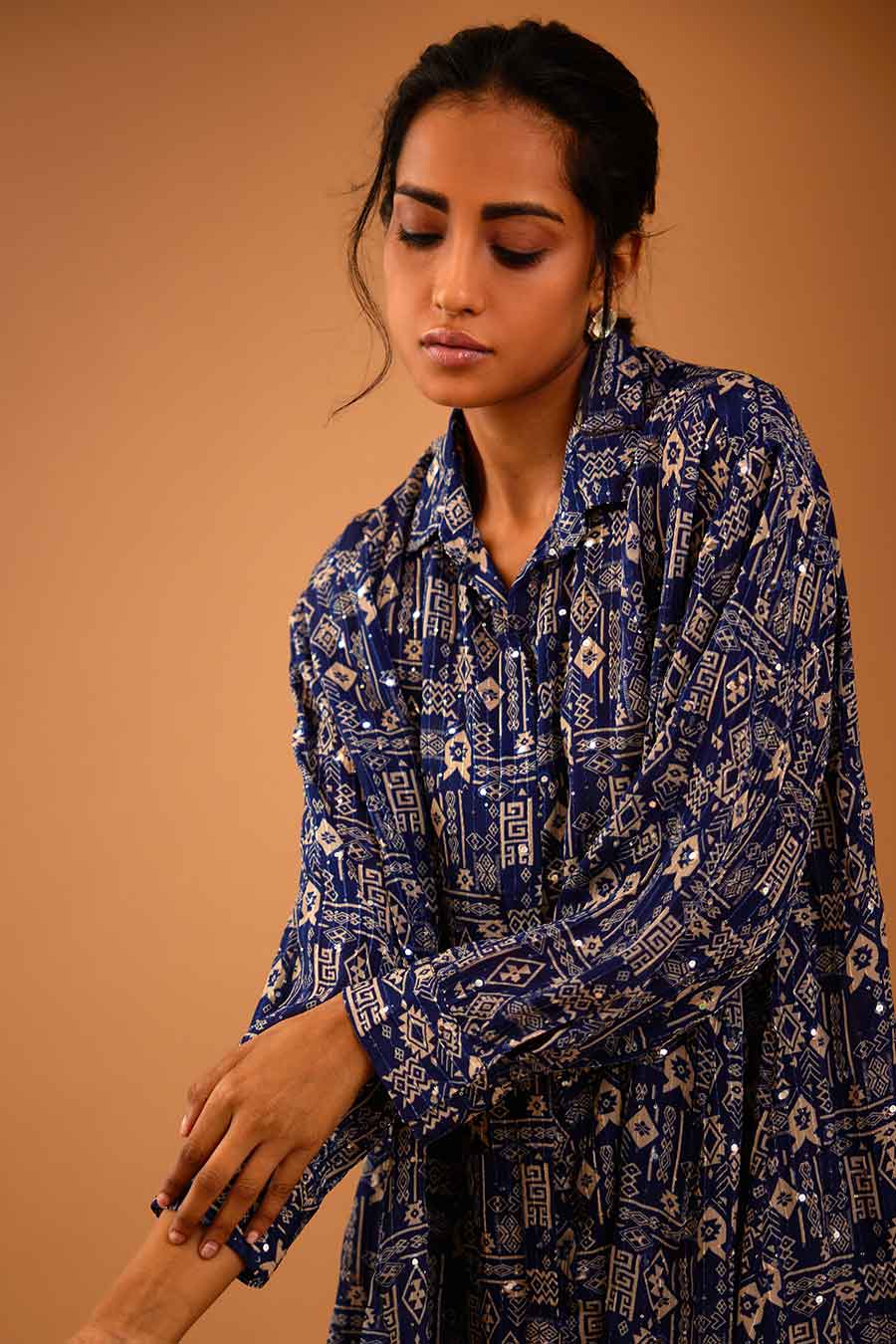 Blue Mirror Work Indie Shirt & Pant Set