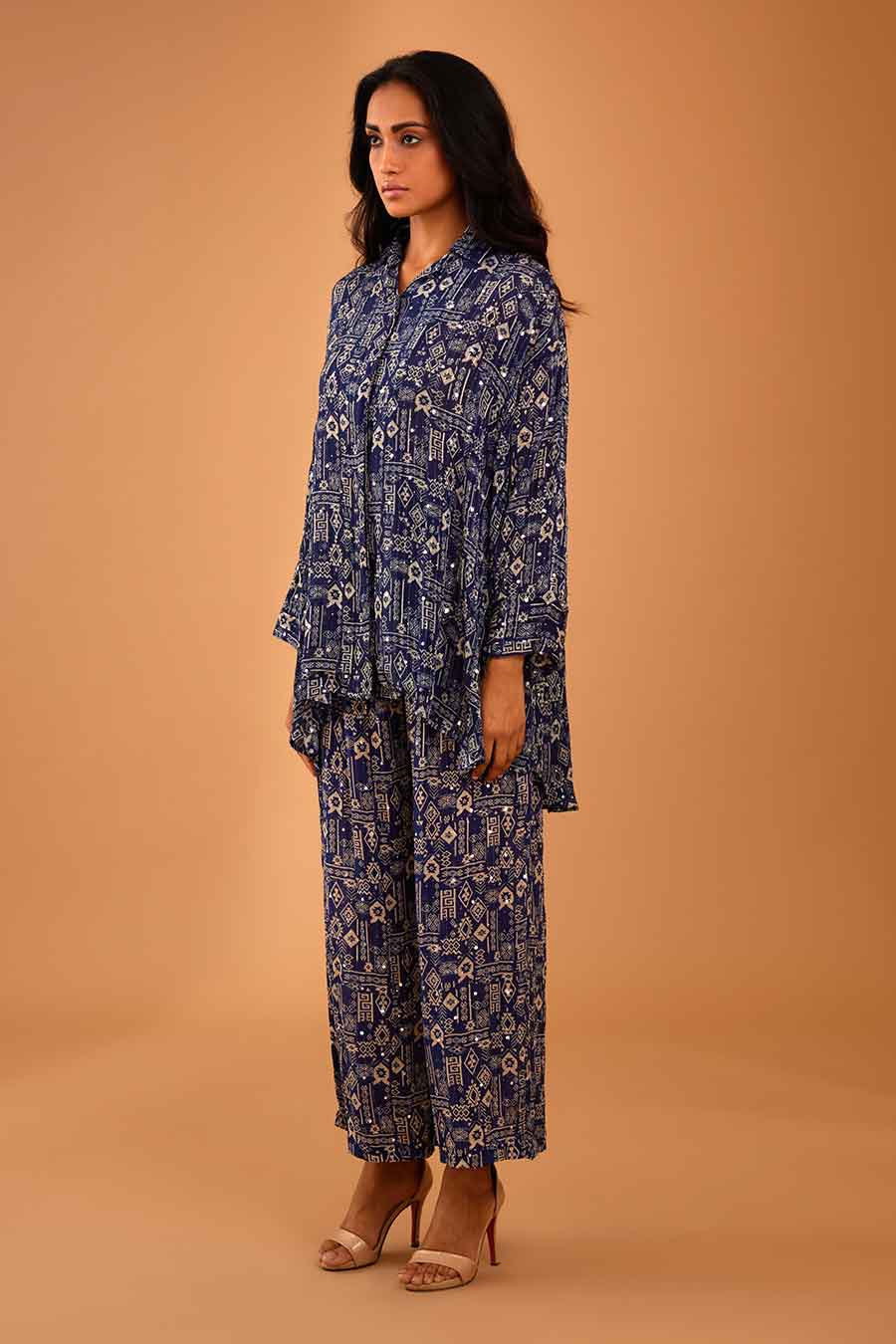 Blue Mirror Work MJ Shirt & Pant Set