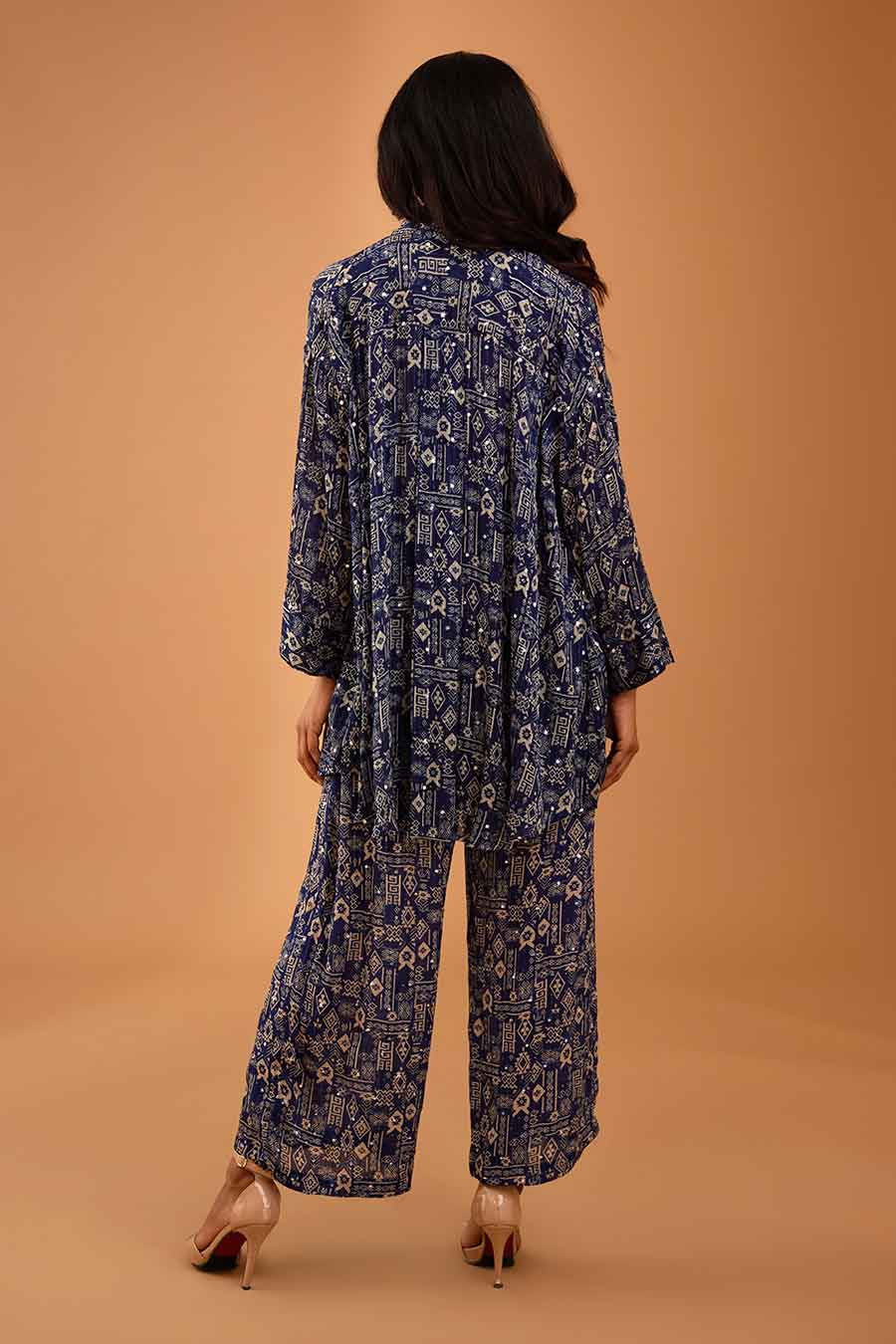 Blue Mirror Work MJ Shirt & Pant Set